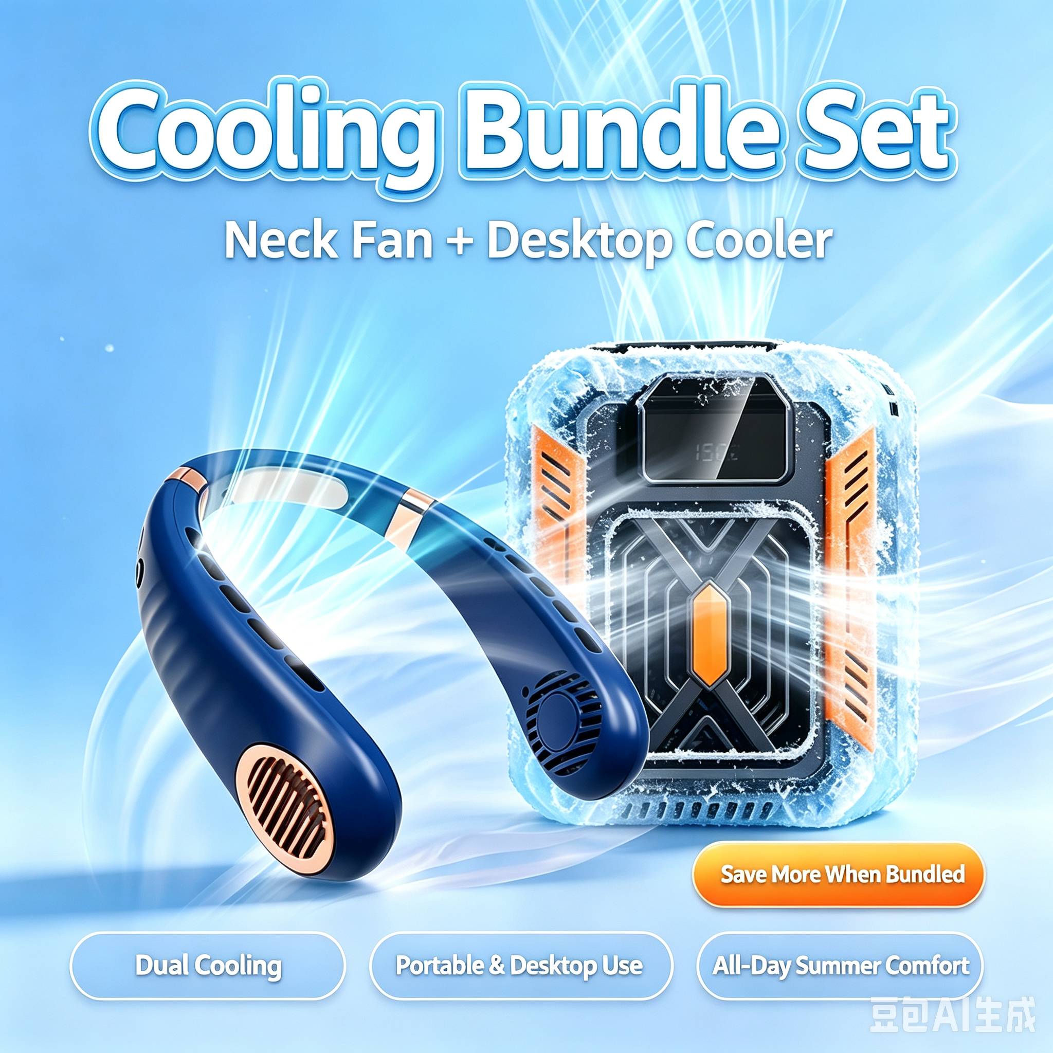 Neck Fan + Desktop Cooler Bundle