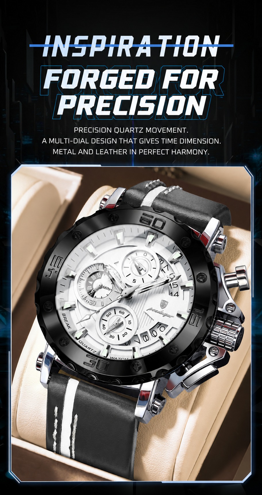 POEDAGAR 6199 Waterproof Business Quartz Watch